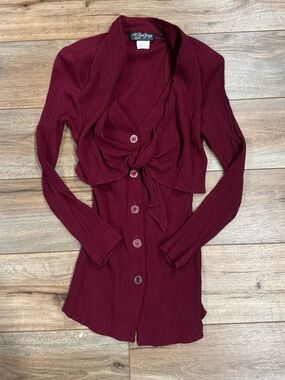 ALL THAT JAZZ Vintage 1980s Burgundy Button-up Bow Top | Size Small